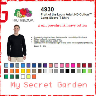 Fruit of the Loom 4930 5 oz. Adult HD Cotton Men Long Sleeve T Shirt (Special Order)